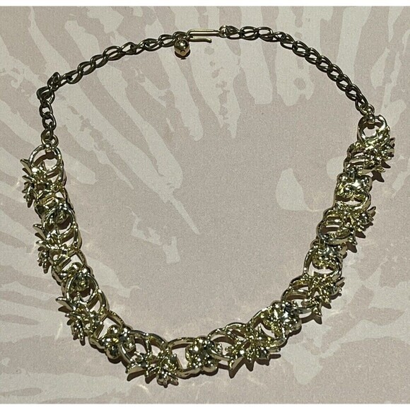 Vintage Aurora Borealis FLOWER LEAF DESIGN CHOKER NECKLACE 16in Mermaid Fairy - Picture 8 of 10